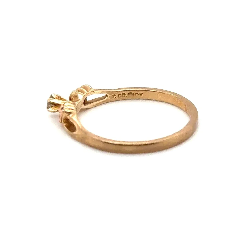 Black Hills Gold 10k Tri-Color Leaf Diamond Ring Size 7 Dainty Jewelry